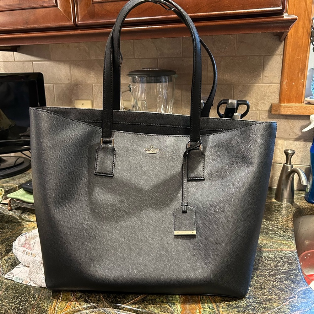 kate spade Black Saffiano Leather Tote with Gold Hardware